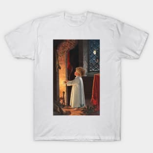 Christmas Image Depicting A Fireplace, Stockings And A Child T-Shirt